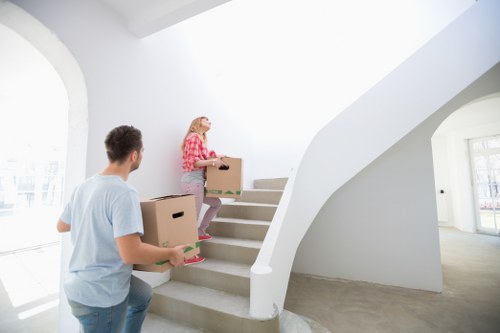 Boxes and household items arranged for a local removal van service